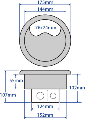 152mm Standard RCD Power Grommet with 1 Data Space